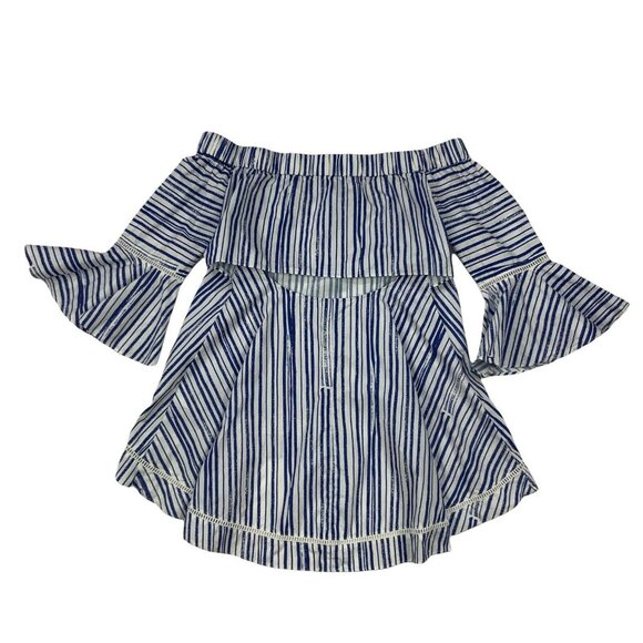 N/Nicholas Washed Stripe Off Shoulder Top Tunic 6 Cutout Bell Sleeve Resortwear - Picture 11 of 12